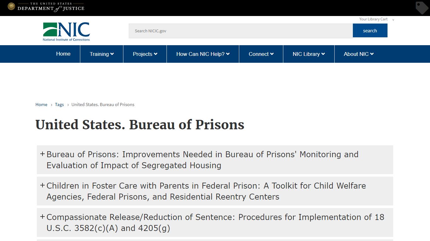 United States. Bureau of Prisons - National Institute of Corrections